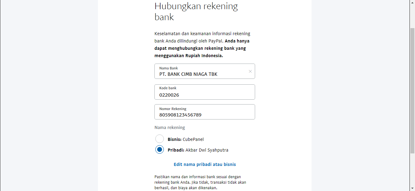 Formulir Penambahan Rekening Bank