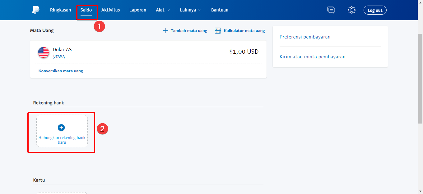 Tampilan Halaman Saldo Paypal
